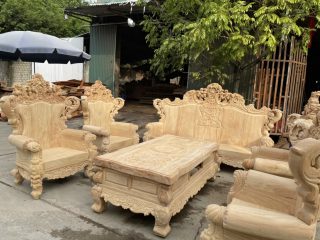 Bàn Ghế Hoàng Gia 10 món gỗ gõ đỏ nguyên khối(anh Quyền - Hà Nội)