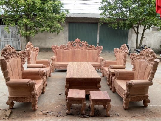 Bộ Bàn ghế Hoàng Gia nguyên khối gỗ hương đỏ (anh Cao - Hải Phòng)