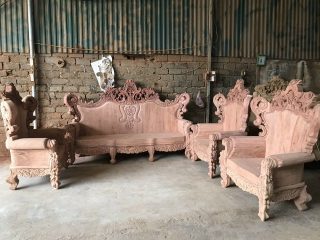 Bộ Hoàng Gia 10 món gỗ hương đỏ nguyên khối (chú Đạt - Hà Nội)