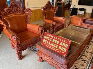 Bộ Hoàng Gia nguyên khối 6 món gỗ hương đỏ (anh Sinh - Ninh Bình)