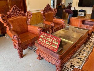 Bộ Hoàng Gia nguyên khối 6 món gỗ hương đỏ (anh Sinh - Ninh Bình)