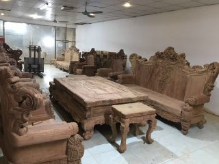 Bàn ghế Louis nguyên khối gỗ Hương đỏ cao cấp