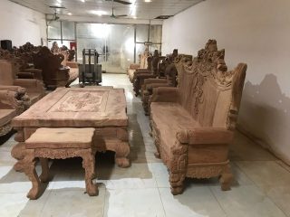 Bộ Hoàng Gia gỗ hương đỏ nguyên khối 10 món (chú Đào - Vĩnh Phúc)