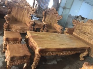 Bộ bàn ghế gỗ gõ đỏ nguyên khối (anh Thanh - Hưng Yên)