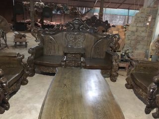 Bộ Hoàng Gia gỗ mun đuôi công (anh Tú - Hà Nội) 14 ghế dài siê vip