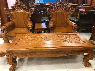 Bộ Hoàng Gia nguyên khối gỗ gõ đỏ (chú Tính - Hưng Yên)