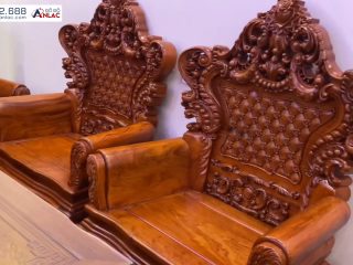 Bộ bàn ghế louis hoàng gia 10 món tay đặc nguyên khối gỗ hương đá (Anh Nam - Hải Phòng) 48 Mặt ghế dày 2cm chọn vân tuyệt đẹp