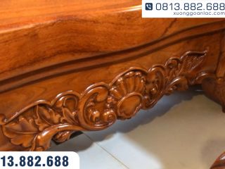 Bộ bàn ghế hoàng gia nguyên khối gỗ hương đá Vip 10 món (Chú Lương - Hải Phòng) 55 Yếm ghế đục lá tây đối xứng hài hoà