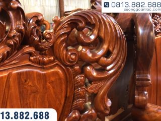 Bộ bàn ghế hoàng gia nguyên khối gỗ hương đá Vip 10 món (Chú Lương - Hải Phòng) 64 Vai ghế cong cuốn rộng