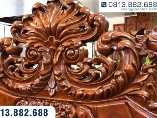 Bộ bàn ghế hoàng gia nguyên khối gỗ hương đá Vip 10 món (Chú Lương - Hải Phòng) 69 Đỉnh ghế đục lá tây cong độc đáo