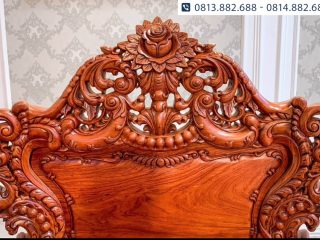 Bộ bàn ghế Louis Hoàng Gia 6 món liền khối 4cm gỗ hương đá 20 Tựa ghế hoa hồng đục cực kỳ sắc nét