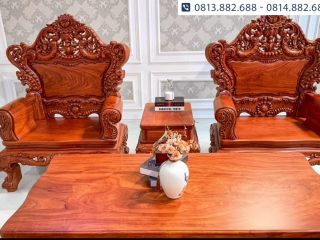 Bộ bàn ghế Louis Hoàng Gia 6 món liền khối 4cm gỗ hương đá 25 Mặt bàn được bo cong tự diện, rất an toàn cho người sử dụng