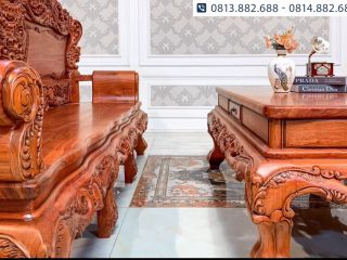 Bộ bàn ghế Louis Hoàng Gia 6 món liền khối 4cm gỗ hương đá 23 Chân ghế chân bàn dáng chân quỳ độc đáo