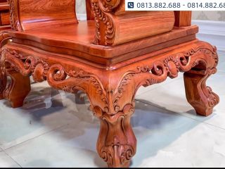 Bộ bàn ghế Louis Hoàng Gia 6 món liền khối 4cm gỗ hương đá 22 Chân ghế dáng quỳ sang trọng
