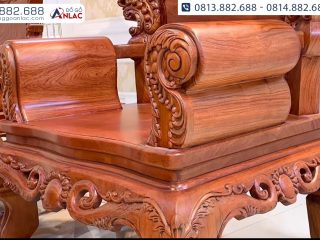 Bộ bàn ghế Louis Hoàng Gia 6 món liền khối 4cm gỗ hương đá 16 Tay ghế đặc nguyên khối