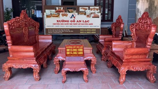 Bộ bàn ghế Hoàng Gia VIP 6 món gỗ hương đá (Anh Hưng, Bắc Ninh)