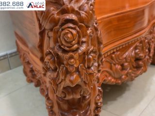 Bộ Ghế Hoàng Gia Louis 6 Món Gỗ Gõ Đỏ (cô Lan - Hà Nội) 40 Chân ghế đục hoa hồng sắc nét
