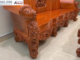 Bộ Ghế Hoàng Gia Louis 6 Món Gỗ Gõ Đỏ (cô Lan - Hà Nội) 35 Chân ghế 18cm liên khối đục hoa hồng sắc nét