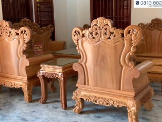 Bộ Ghế Hoàng Gia Louis Gỗ Gõ Đỏ (anh Cao, Hải Dương) 22 mặt sau ghế đơn bộ hoàng gia