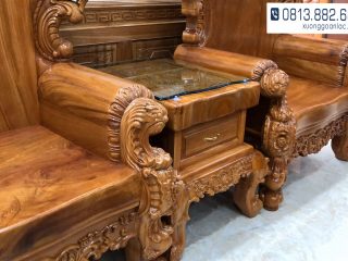 Bộ bàn ghế Louis Hoàng Gia gỗ gõ đỏ nguyên khối (bác Tân - Quốc Oai) 63 Cả bộ có 2 đôn kẹp đặt giữa hai ghế đơn