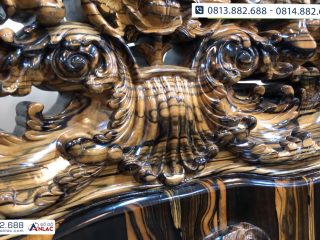 Bộ bàn ghế Hoàng Gia gỗ Mun Hoa Lào đục hoa lá tây