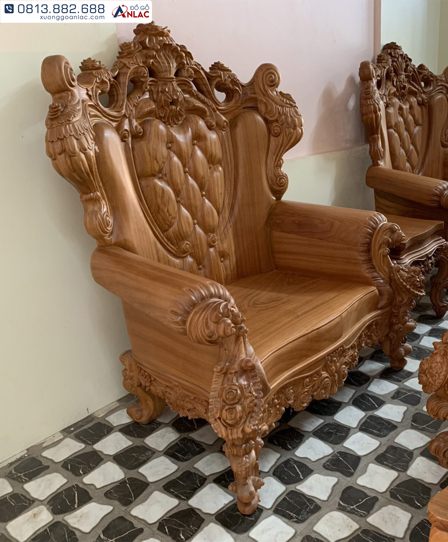Bàn ghế Louis Hoàng Gia 6 món mẫu giả sofa vip gỗ gõ đỏ Nam Phi ...