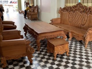 bộ bàn ghế LOUIS HOÀNG GIA gỗ gõ đỏ