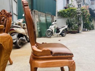 Bộ bàn ăn hoàng gia 6 ghế louis có tay bọc đệm gỗ gõ đỏ (Anh Quý, Hải Phòng) 19 ghế ăn louis hoàng gia cao cấp