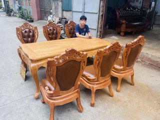 Bộ bàn ăn hoàng gia 6 ghế louis có tay bọc đệm gỗ gõ đỏ (Anh Quý, Hải Phòng) 11 bộ bàn ăn phong cách louis hoàng gia