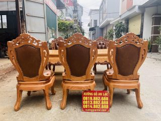 Bộ bàn ăn hoàng gia 6 ghế louis có tay bọc đệm gỗ gõ đỏ (Anh Quý, Hải Phòng) 12 bàn ăn gỗ gõ đỏ cao cấp
