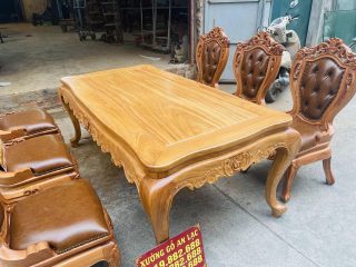 Bộ bàn ăn hoàng gia 6 ghế louis có tay bọc đệm gỗ gõ đỏ (Anh Quý, Hải Phòng) 13 bàn ăn gỗ gõ đỏ