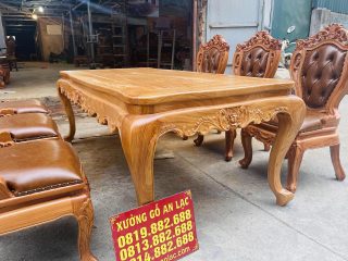 Bộ bàn ăn hoàng gia 6 ghế louis có tay bọc đệm gỗ gõ đỏ (Anh Quý, Hải Phòng) 14 Hệ chân yếm bàn đục tỉa họa tiết