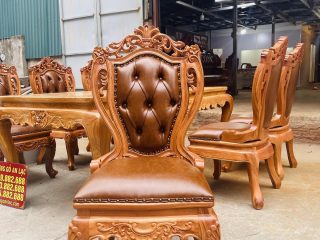 Bộ bàn ăn hoàng gia 6 ghế louis có tay bọc đệm gỗ gõ đỏ (Anh Quý, Hải Phòng) 17 mẫu ghế ăn louis hoàng gia có tay
