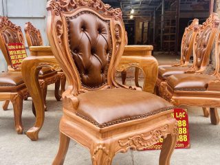 ghế louis đục hoa lá tây kết hợp đệm da