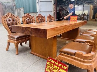 Bộ bàn ăn nguyên khối 8 ghế louis có tay bọc đệm gỗ gõ đỏ hàng siêu phẩm (Anh Thanh, Long Biên) 21 bộ bàn ghế louis hoàng gia hàng cao cấp