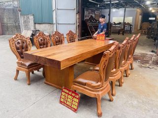Bộ bàn ăn nguyên khối 8 ghế louis có tay bọc đệm gỗ gõ đỏ hàng siêu phẩm (Anh Thanh, Long Biên) 13 bộ bàn ăn gỗ gõ đỏ cao cấp