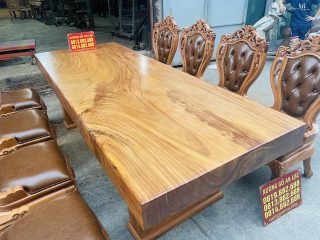 Bộ bàn ăn nguyên khối 8 ghế louis có tay bọc đệm gỗ gõ đỏ hàng siêu phẩm (Anh Thanh, Long Biên) 15 bàn ăn gỗ gõ đỏ nguyên khối