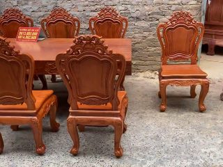 bộ bàn ăn 8 ghế louis