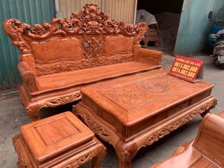 Bộ bàn ghế hoàng gia tân cổ điển gỗ hương đá hàng 6 món mẫu đục mới (Anh Ngôn, Phú Thọ) 9 bàn ghế louis hoàng gia