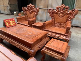 Bộ bàn ghế hoàng gia tân cổ điển gỗ hương đá hàng 6 món mẫu đục mới (Anh Ngôn, Phú Thọ) 10 Bộ bàn ghế louis 6 món