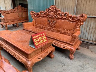 Bộ bàn ghế hoàng gia tân cổ điển gỗ hương đá hàng 6 món mẫu đục mới (Anh Ngôn, Phú Thọ) 11 đoản dài kích thước lớn