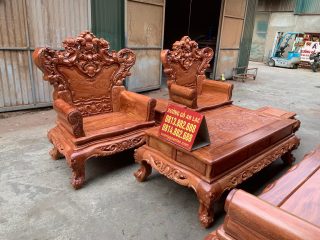 Bộ bàn ghế hoàng gia tân cổ điển gỗ hương đá hàng 6 món mẫu đục mới (Anh Ngôn, Phú Thọ) 12 hai ghế đơn louis hoàng gia