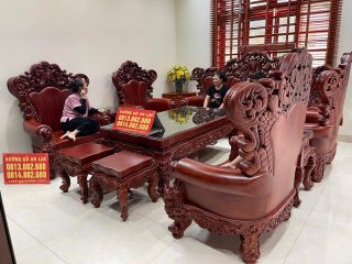 Bộ bàn ghế louis hoàng gia tân cổ điển gỗ hương đá hàng nguyên khối chân 20cm (Chú Nghĩa, Hà Nam) 15 mặt sau của ghế được đục tỉa tinh xảo