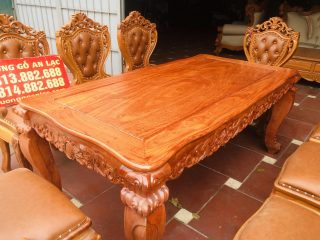 mẫu bàn ăn chữ nhật gỗ hương đá