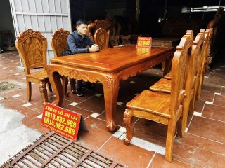 bộ bàn ăn gỗ gõ đỏ cao cấp