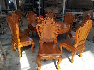 bộ bàn ăn 8 ghế gỗ gõ đỏ