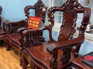 Bộ bàn ghế louis hoàng gia Pháp gỗ cẩm lai Lào thiết kế cột cong dẻo siêu vip (Chú Long, Hà Nội) 11 ghế đơn gỗ cẩm lai