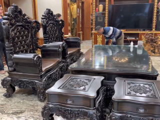 bộ bàn ghế hoàng gia mun hoa