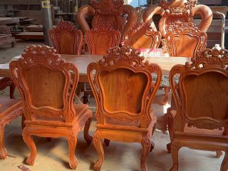 bộ bàn ăn nguyên khối ghế louis