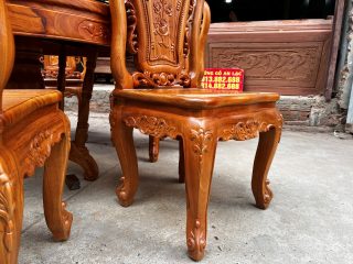 Bộ bàn ăn tròn 6 ghế hồng hạt khung 4 ván 2cm (Chị Chi, Thái Bình) 13 chân cong tân cổ điển